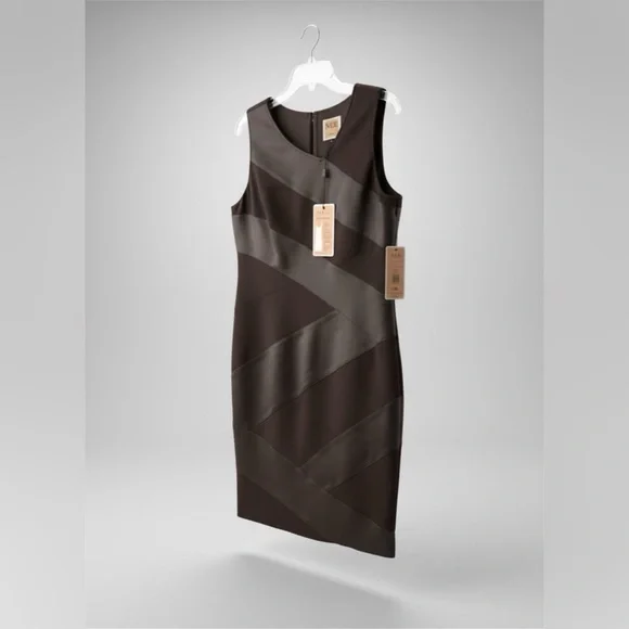 NWT NUE by Shani Black Midi Dress – Sleek Panel Sheath Cocktail Size 12 - Picture 1 of 6